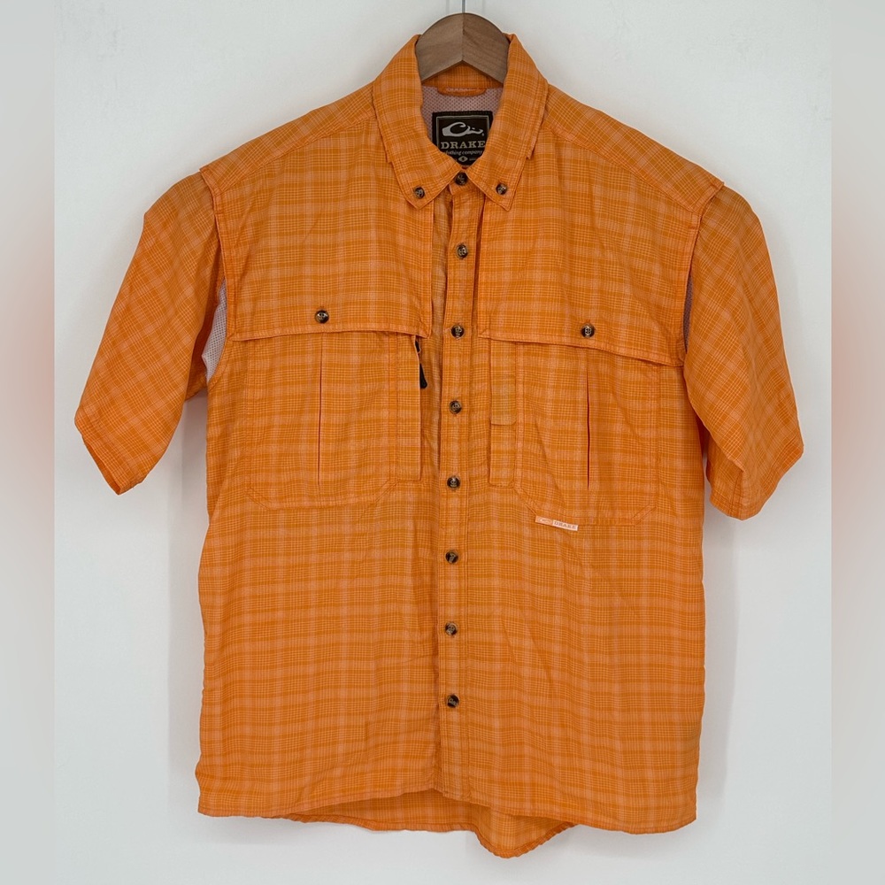 Drake Shirt Men’s Sz S Orange Short Sleeve Button Up Vented Outdoor R4